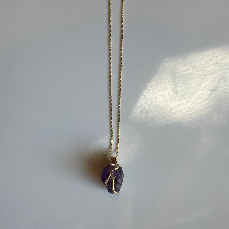wrie wrapped crystal necklace, amethyst crystal