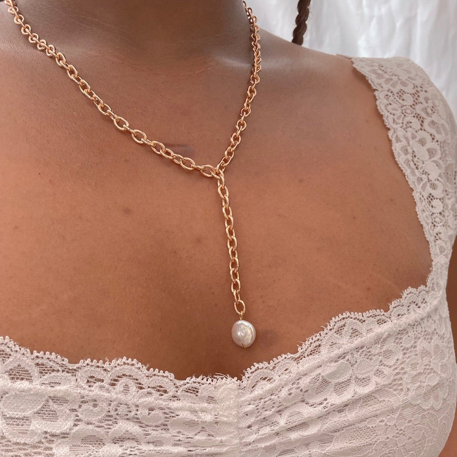 Pearl Drop Necklace in Gold