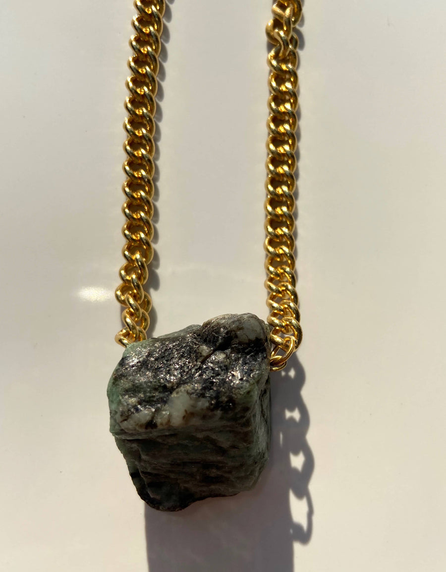 Raw Emerald Crystal on Gold filled chain