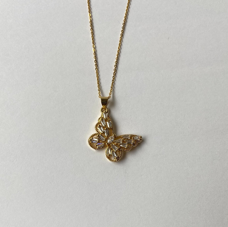 gold butterfly necklace with diamonds