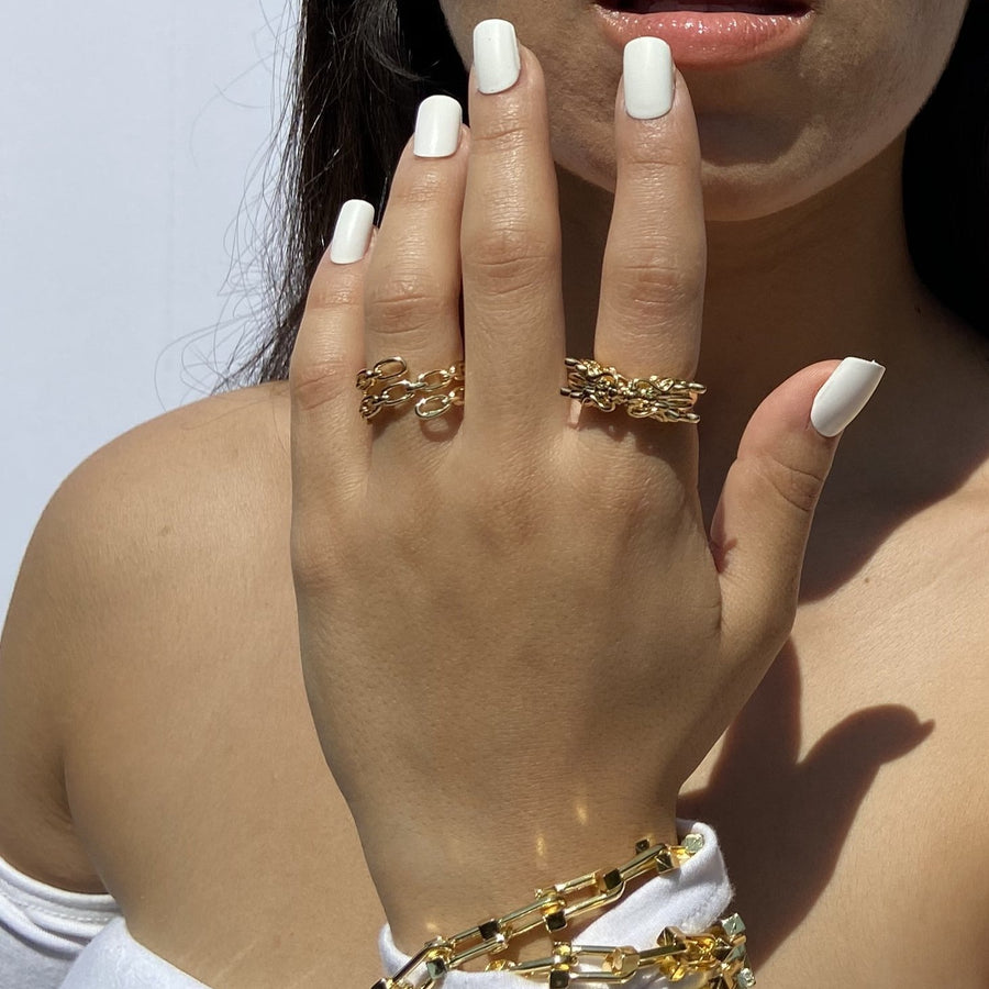 gold filled ring set on model