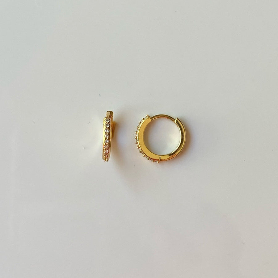 gold huggies hoops with pave cz crystals